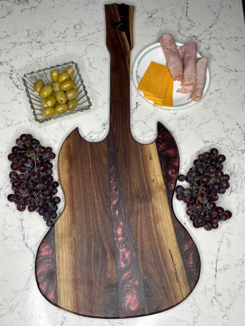 Guitar - Erie Board (Gibson Les Paul Charcuterie Board w/ Dark Red Wine Epoxy)